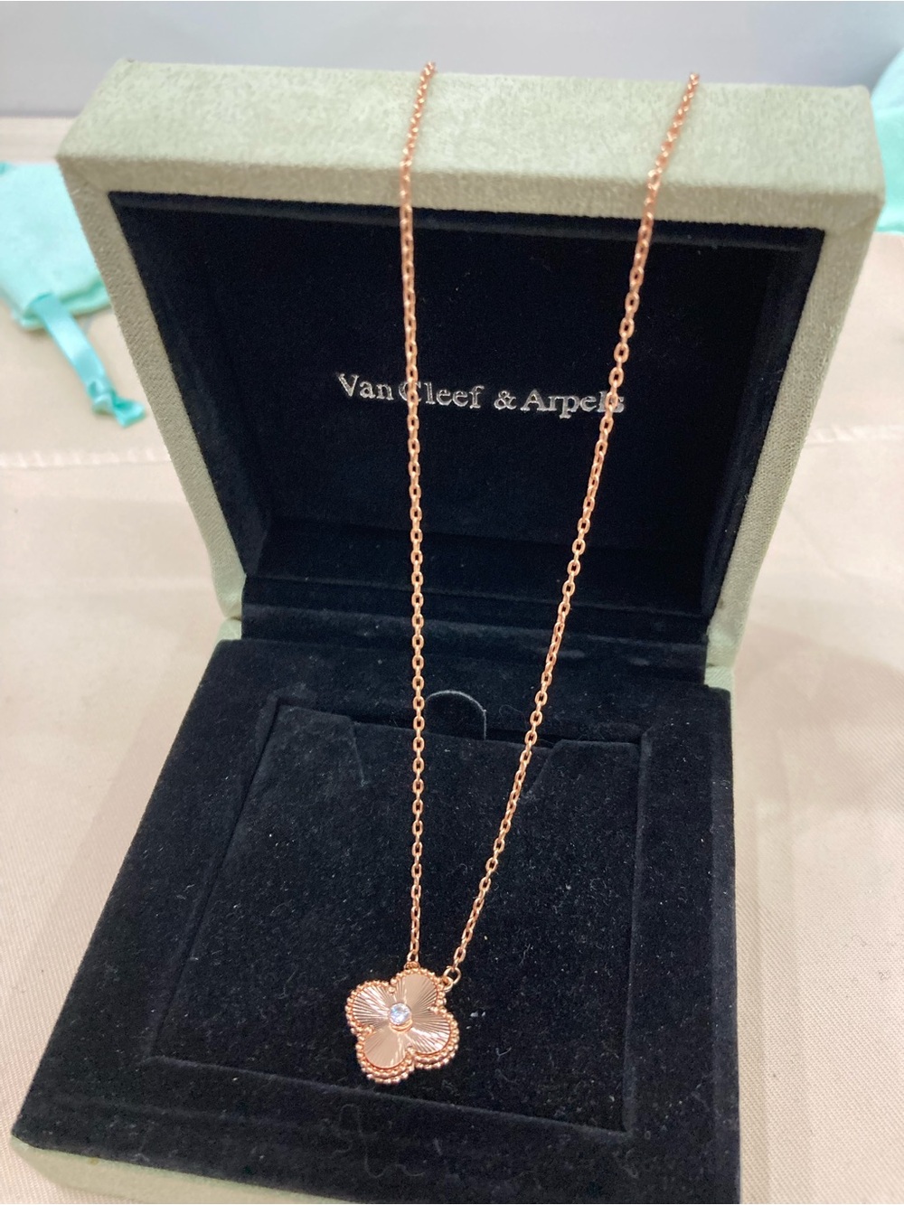 VanCleef&Arpels..Rose Gold Alhambra Four-Leaf Necklace with Central Stone